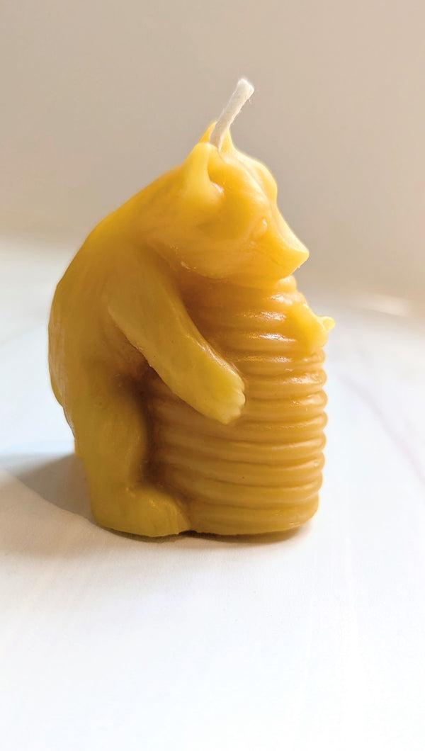 Honey Bear Hugging Hive Beeswax Candle